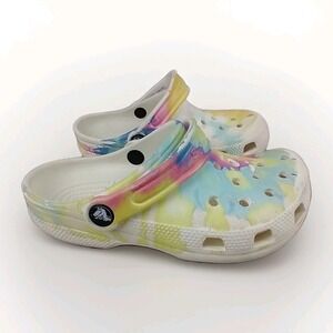 Crocs Kids Classic Tie Dye Clogs Multi Color Pastel Shoes J2 Junior Size 2